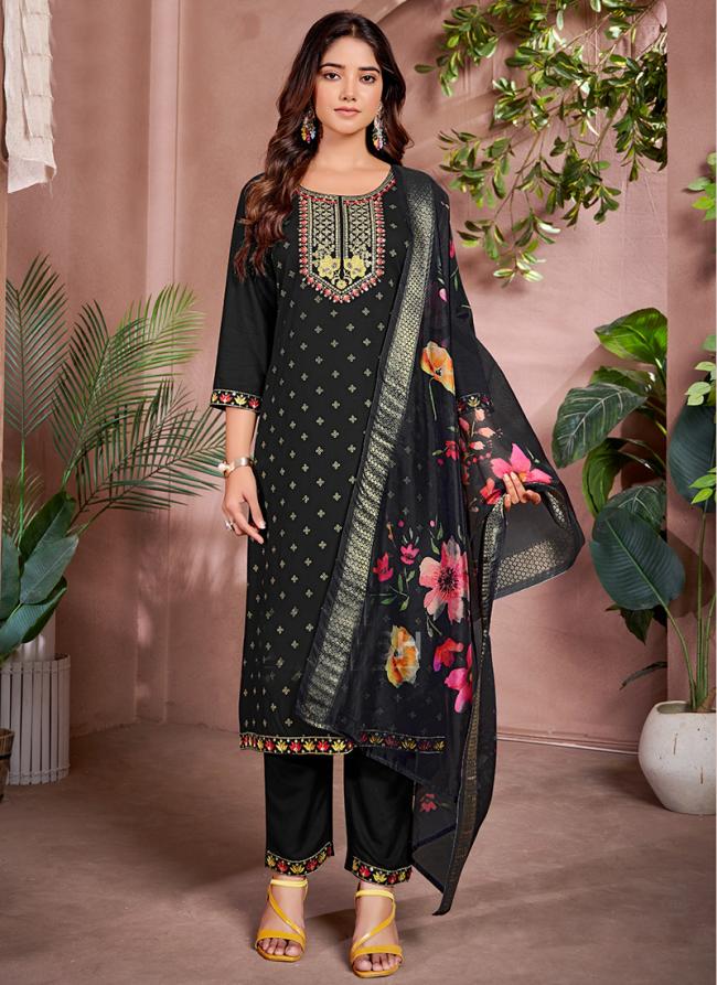 Rayon Black Traditional Wear Embroidery Work Readymade Kurti Set